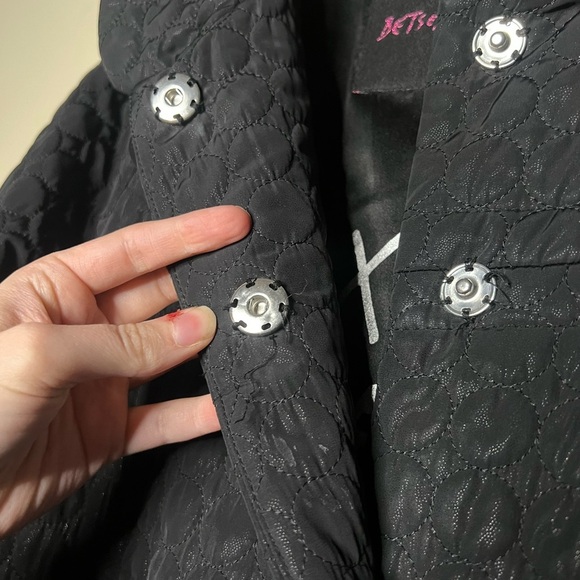 Betsey Johnson Black Quilted Heart Button Back Bow Babydoll Jacket Coat - Picture 7 of 16